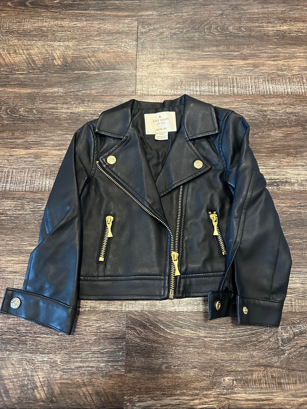 kate spade Black Faux Leather Moto Jacket with Gold Accents